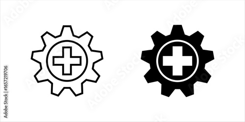 Clipboard and gear icon. Project management concept line style. Technical support check list with cog. Software development concept. Vector illustration for web and app. EPS 10	

