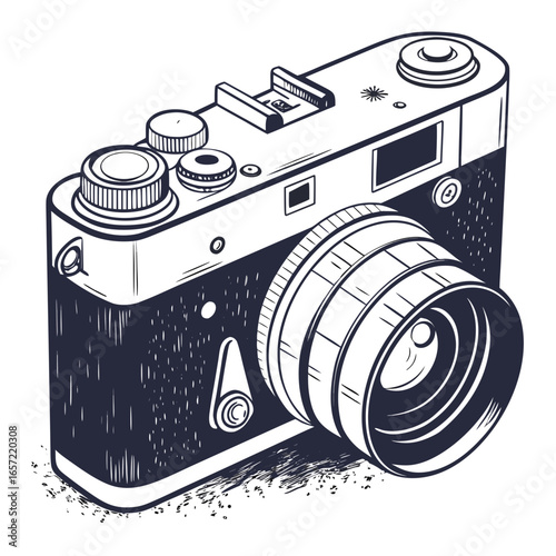 Classic camera illustration in retro style with detailed design  