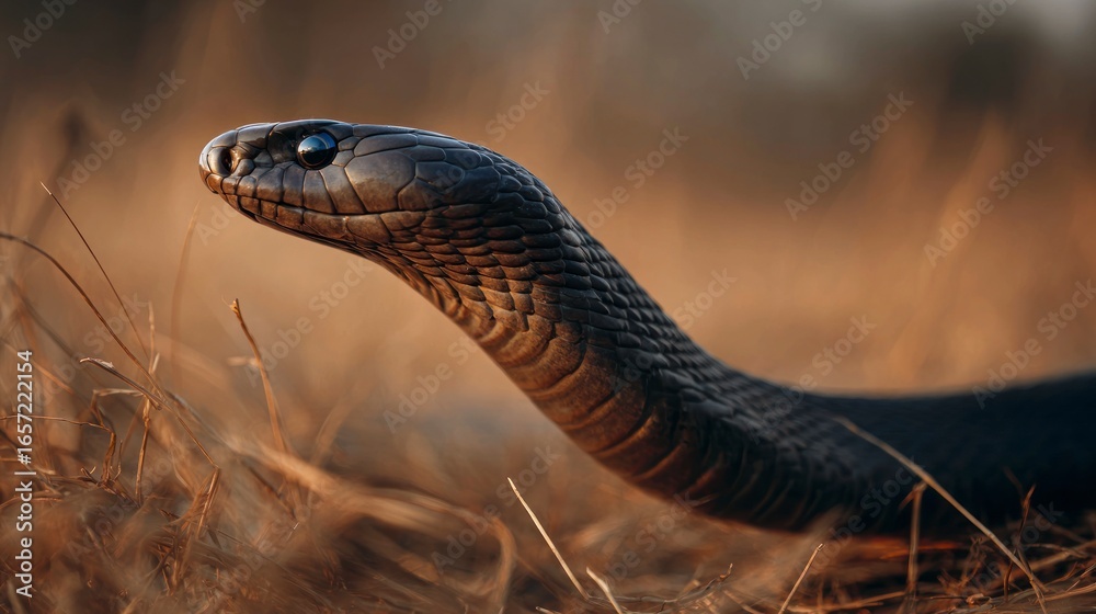 Fototapeta premium Dark snake in grassy environment