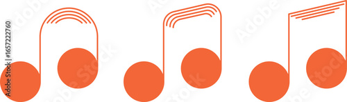 musical notes as icons and logos, orange notes with thin stripes, songs and poems, music industry, singing and vocals