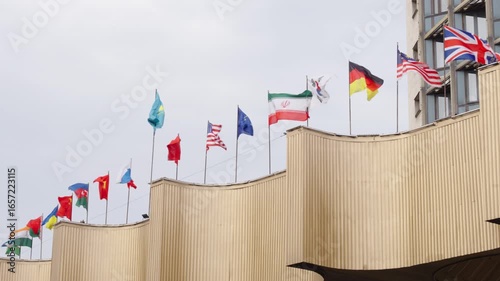 National flags of countries on the roof. World politics