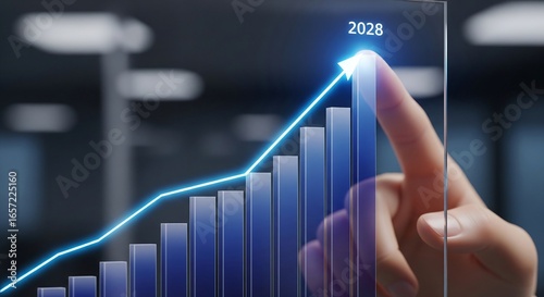 Business Growth Chart On Virtual Screen.