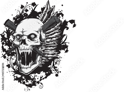 Dark Art Winged Skull Vector Illustration T-Shirt Design