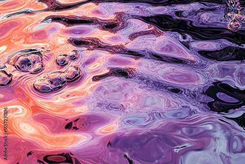 Abstract Colorful Water Surface with Pink Purple and Black Swirls in Artistic Style