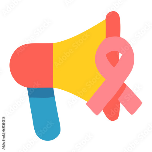 Colorful Megaphone with Pink Ribbon Symbolizing Breast Cancer Awareness Campaign