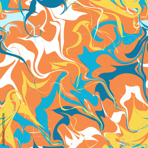 Summer Marble Seamless Pattern - Tropical Zigzag Wave Vector Illustration Background in Yellow, Blue, and White, Inspired by Sound and Music Beats