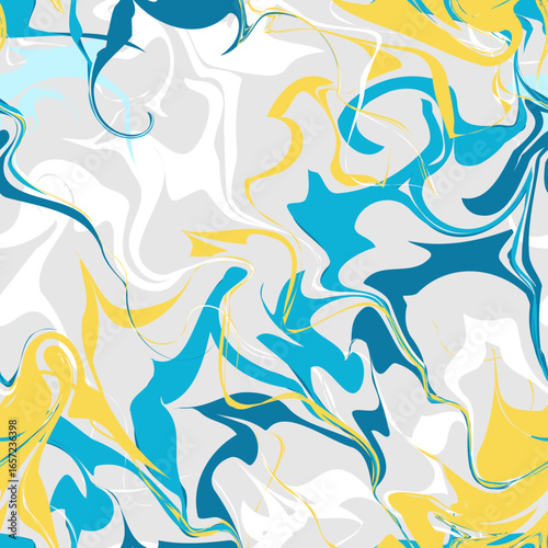 Summer Marble Seamless Pattern - Tropical Zigzag Wave Vector Illustration Background in Yellow, Blue, and White, Inspired by Sound and Music Beats