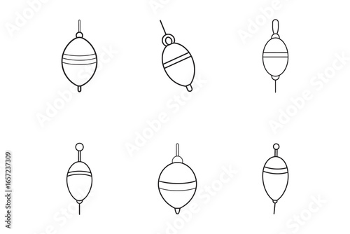 Fishing Floats Illustration of Different Bobber Designs for Recreational Angling and Fishing Equipment Represented as Line Art