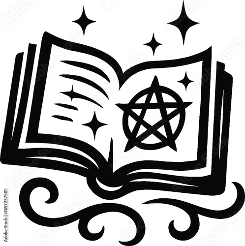 Enchanted Chronicle: Deep Black  Magic Book Vector | Halloween Spellbook Mystical Grimoire Illustration