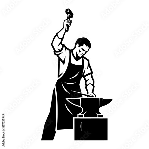 Blacksmith Striking Metal Monochromatic Silhouette Anvil and Hammer Traditional Craftsmanship Strong and Skilled