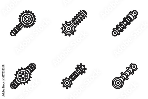 Mechanical Components and Engineering Parts Isolated Vector Illustration Set in Black and White Offering a Variety of Design Elements