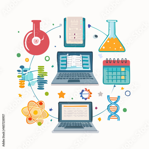 STEM education icons for e-learning, science projects, and educational platforms.
