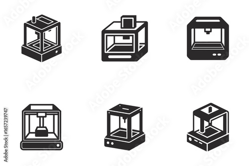 set of 3d printer icon vector Silhouette illustration Isolated on White Background
