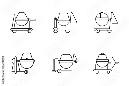 Set of Concrete Mixer Icons for Construction Industry with Simple Line Art and Minimalist Design Perfect for Web and Print