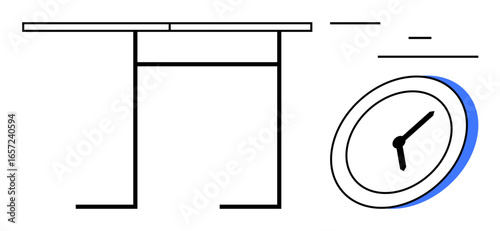 Work desk and clock emphasizing time management, productivity, and organization. Ideal for business, efficiency, deadlines, remote work, workplace design, time tracking simple landing page