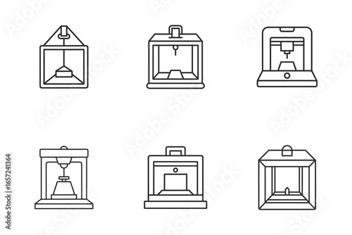 3d printer icon vector line art illustration Isolated on White Background