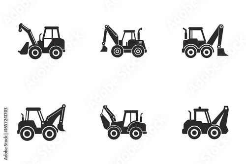 set of backhoe loader icon vector Silhouette illustration Isolated on White Background