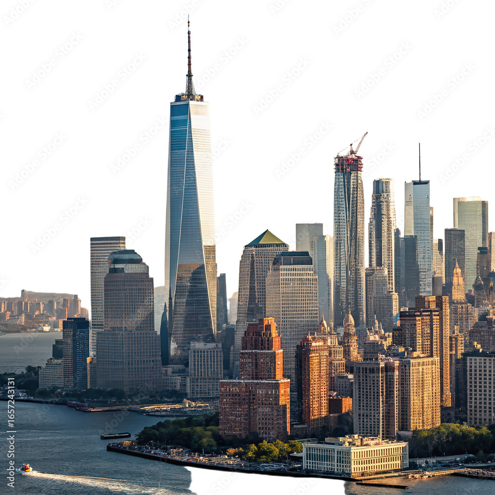Obraz premium Panoramic view of Manhattan New York skyline no background PNG image cityscape view skyline panorama urban architecture NYC high-rise buildings city skyline transparent background image