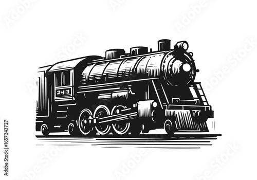 locomotive train hand drawn vector illustration