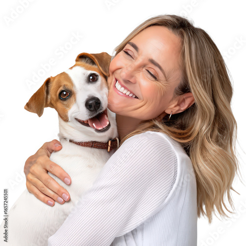Portrait of beautiful women hugging cute dog with smile and happiness isolated on white background png happy women affectionate pet love joyful dog owners png transparent image