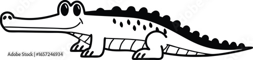 The Outlined Alligator. This simple black-and-white line drawing shows a friendly-looking alligator with a smiling expression and large, cartoonish eyes.