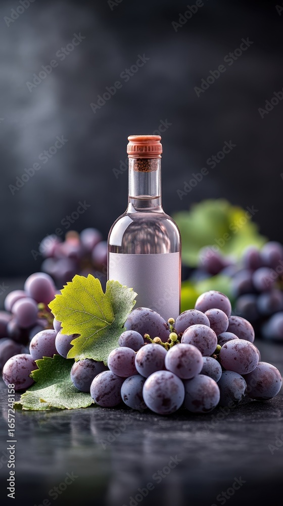 Fototapeta premium Clear Liquor Bottle with Grapes