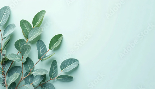 Eucalyptus leaves and copy space. Aroma. Botanical. Nature. Natural. Background material.