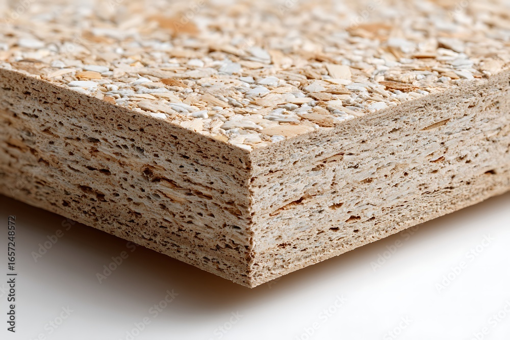 Fototapeta premium Particle Board Edge Detail Showing Wood Chip Texture and Material Composition