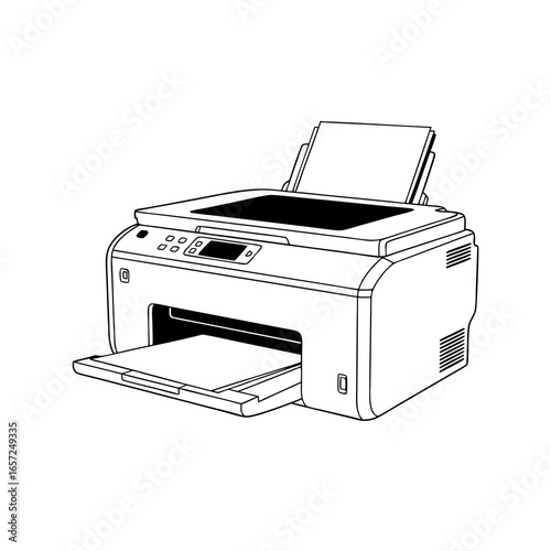 Line Art Illustration of a Modern Inkjet Printer.