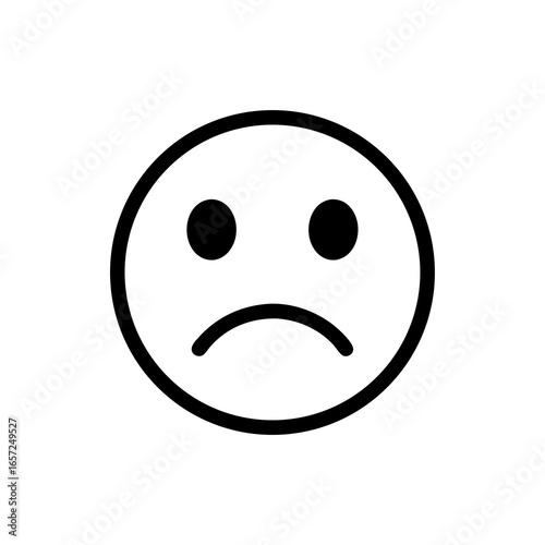 Simple Black Outline Sad Face Icon Emoticon Graphic.