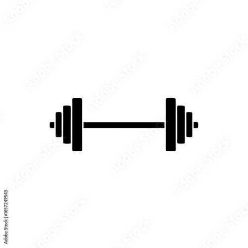 Simple Black Silhouette of a Barbell with Weight Plates.