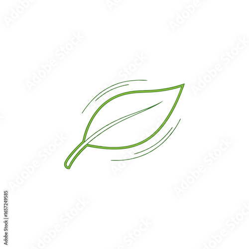 Simple Green Leaf Line Drawing with Motion Effect.
