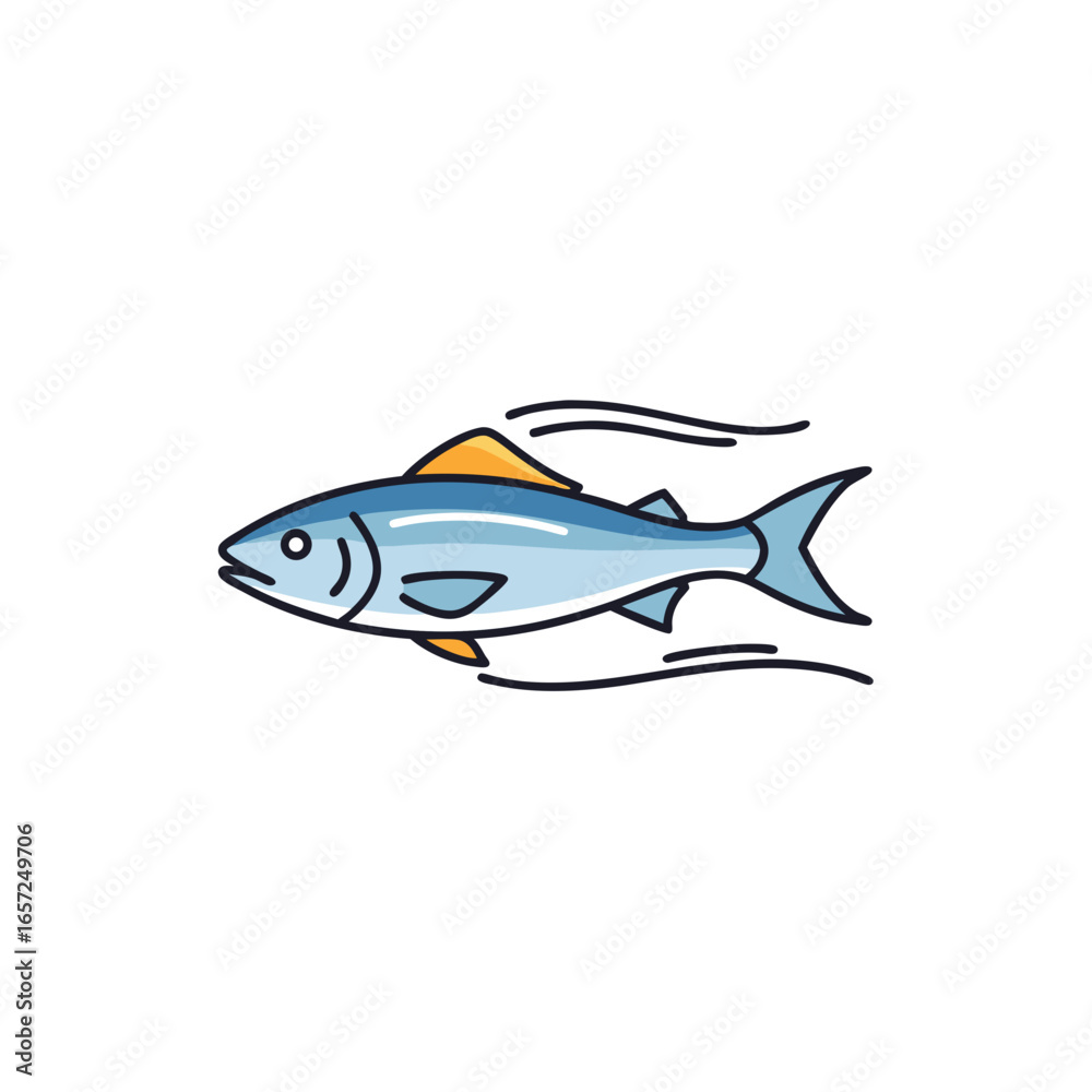 Fototapeta premium Stylized Blue Fish with Orange Fins Swimming.