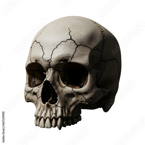 Cracked skull for halloween costume accessories and decorations on transparent background