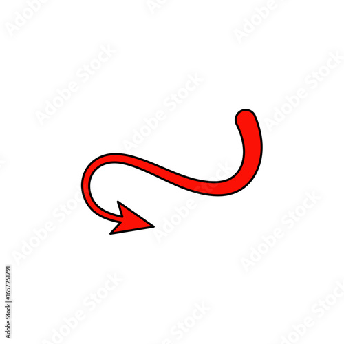 Red devil tail with arrow for Halloween party. Vector illustration. 