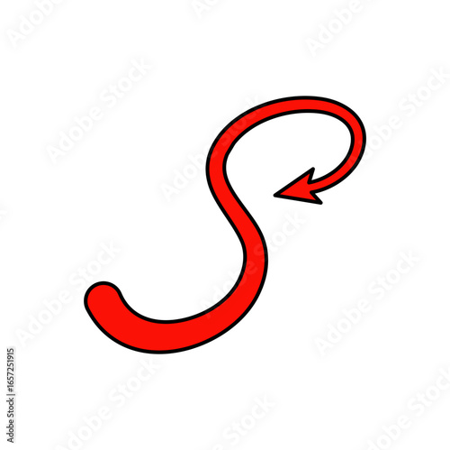 Red devil tail with arrow for Halloween party. Vector illustration. 