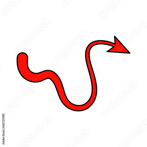 Red devil tail with arrow for Halloween party. Vector illustration. 