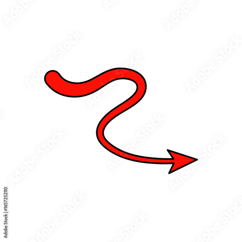 Red devil tail with arrow for Halloween party. Vector illustration. 