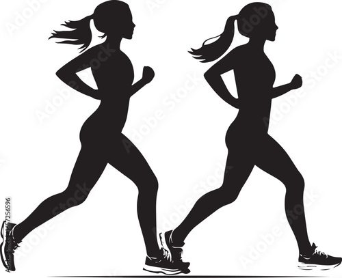 Silhouette of a woman and girl in a black dress standing gracefully in a minimalistic vector style illustration