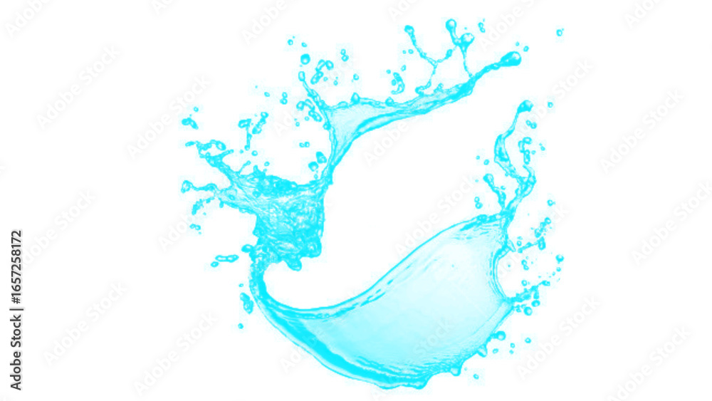 Fototapeta premium Circular water splash creating a crown shape with droplets. Isolated clear liquid ring PNG clip art on a transparent background for a beverage ad or purity concept.