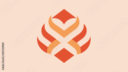 Abstract geometric logo design with orange and light orange curved elements on a pale peach background Keywords: abstract, logo, design, geometric, graphic, symbol, icon, branding, identity