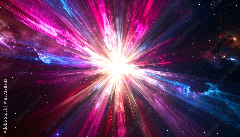 Obraz premium A vibrant explosion of color radiates outward from a central point in a captivating space backdrop.