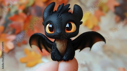 Cute black dragon figurine with orange eyes