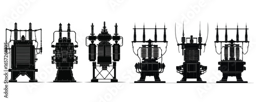 set of electricity transformer silhouette for industry power and energy design