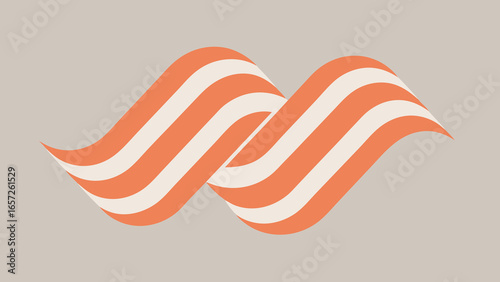 Abstract Interlocking Waves in Orange and Cream on Gray Background flowing curve