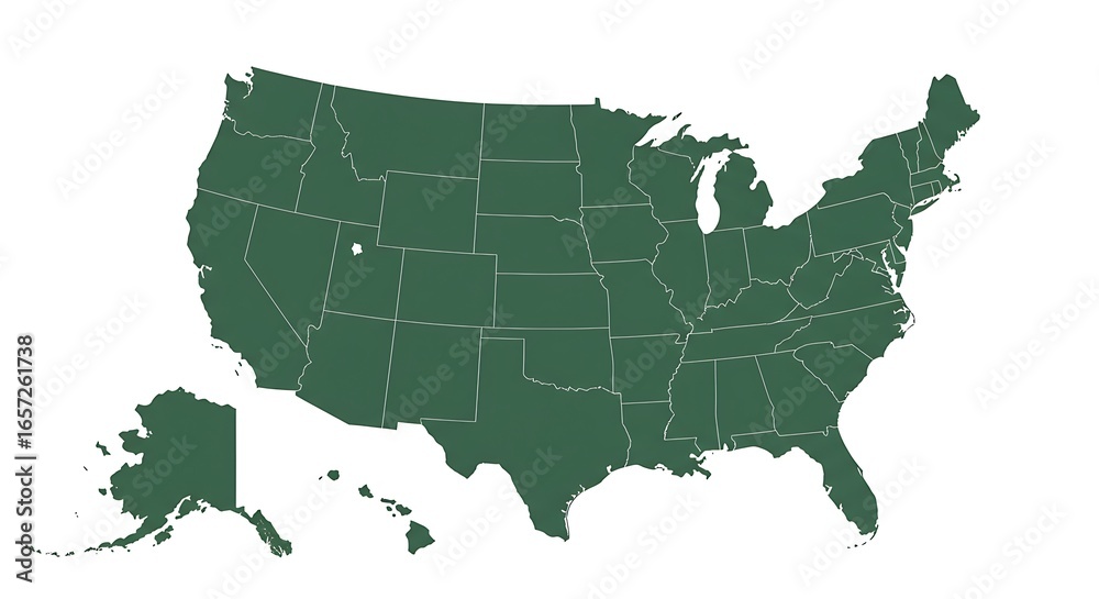Obraz premium United States of America Map in Green A Detailed Illustration of the USA with States Outline