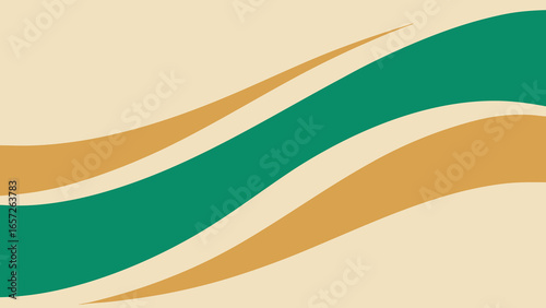 Abstract Wavy Lines Pattern with Teal Green and Mustard Yellow on Cream Background flowing