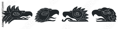 Cuauhtli silhouettes sign set collection tattoo hand drawn icon clipart avatar logotype isolated illustration;