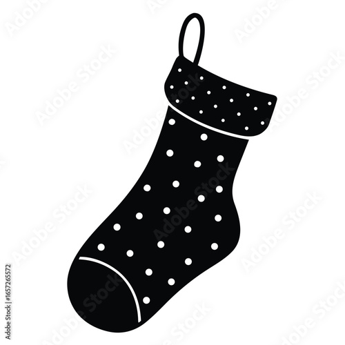 Black polka dot stocking with loop white Christmas
