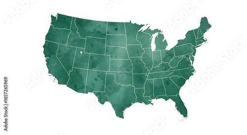 Map of the United States with a watercolor texture, highlighting state borders